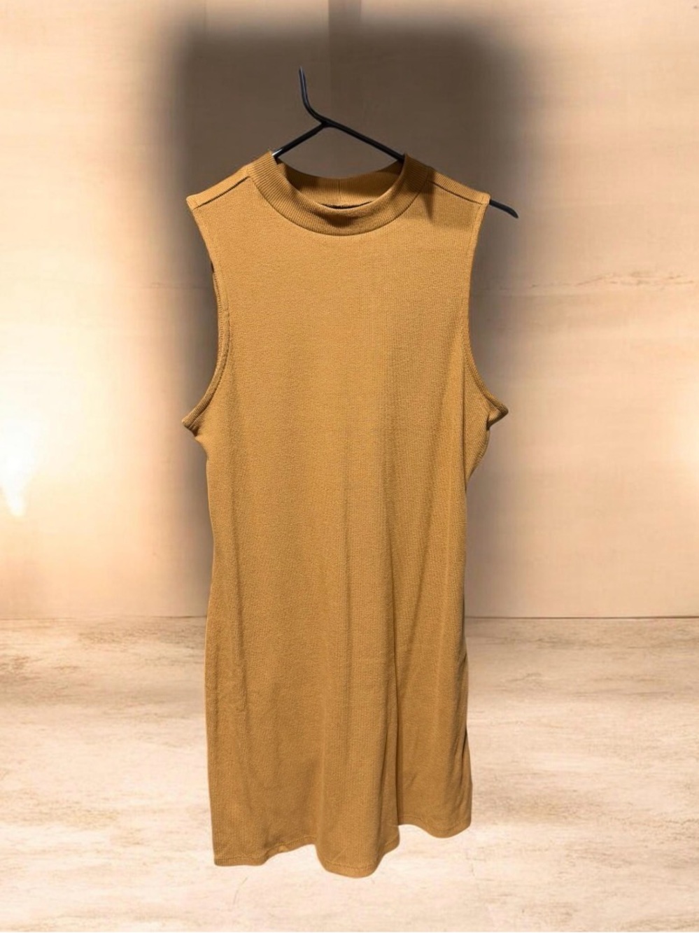 No Boundaries Ribbed Mock Neck Top - Camel